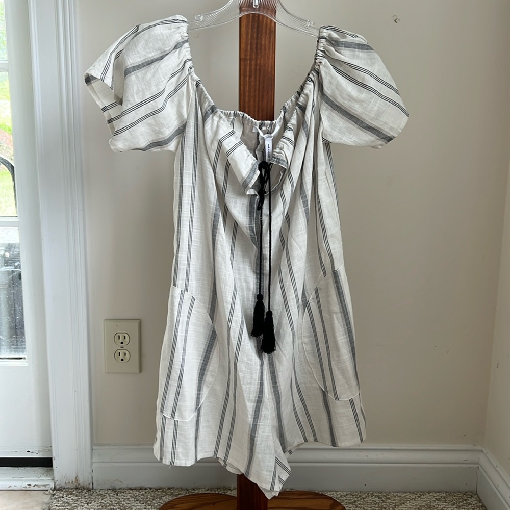 BCBGeneration striped linen romper size S NWT
